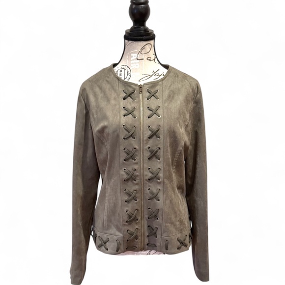 Adore Jackets & Blazers - Adore Faux Suede Lace-Up Detail Jacket in olive, sz XL